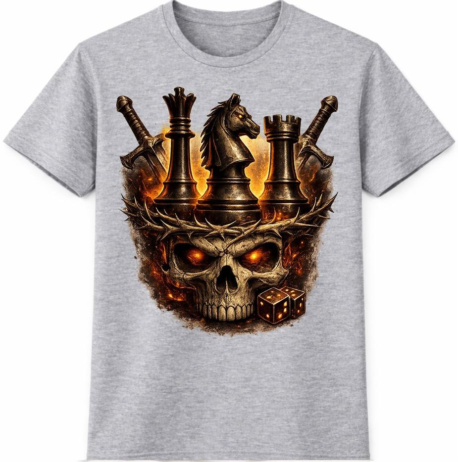 Skull Chess Graphic TShirt King Knight Rook Dark Fantasy Strategy Design Tee