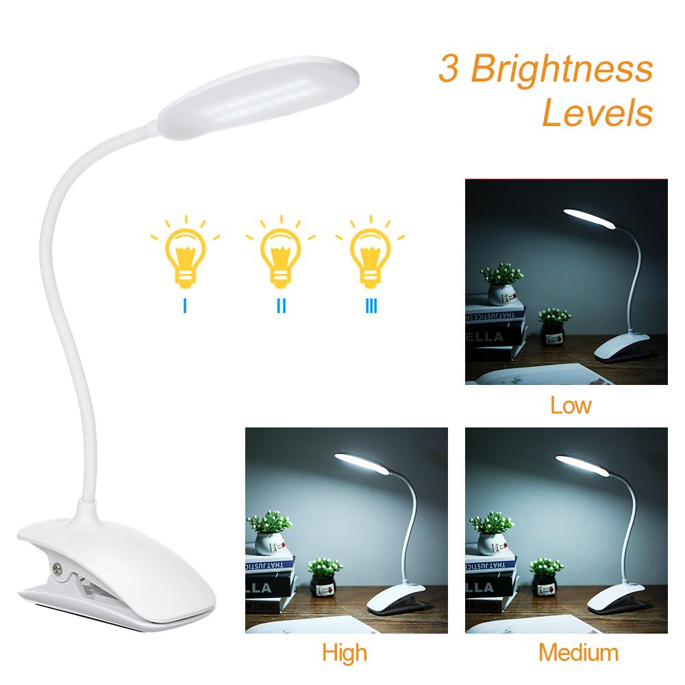 Dimmable Clip-on LEDs Re Able Desk Lamp Touching Control 360 Degrees Flexible Gooseneck 3 Brightness Reading Light for Desk Bedroom