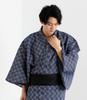KYOETSU Yukata Set and Waist Checkered Pattern x Navy Blue Men's 3-Piece (Yukata, One-Touch Obi, Cord) (M, C-18. (One-Touch Obi, Black))