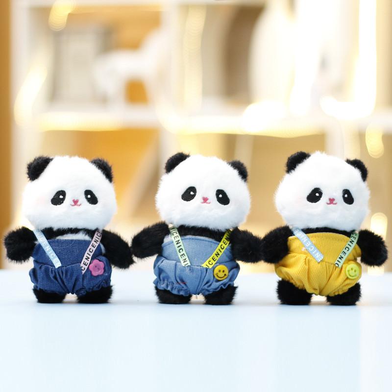 Panda Plush Toy Overalls Keychain Cute Animal Face Decor For Girls And Boys