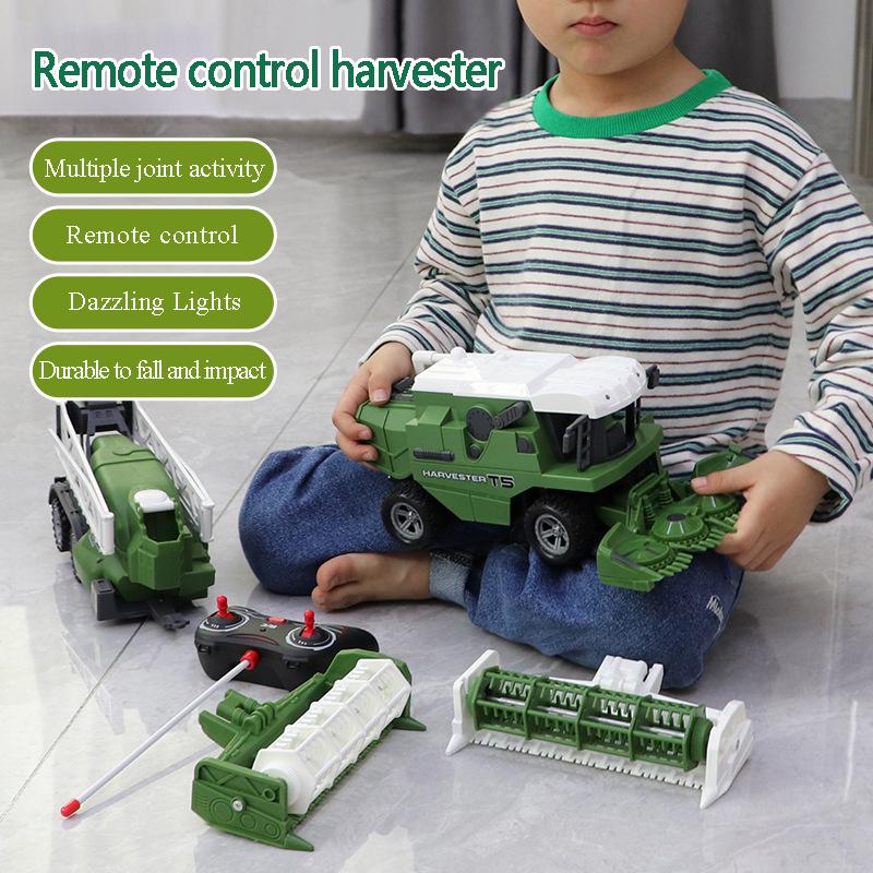 RC Harvester Tractor Truck Model Pusher Simulation Farmer Vehicle With Led Light And Sound Engineering Vehicle Toys Kids Gifts