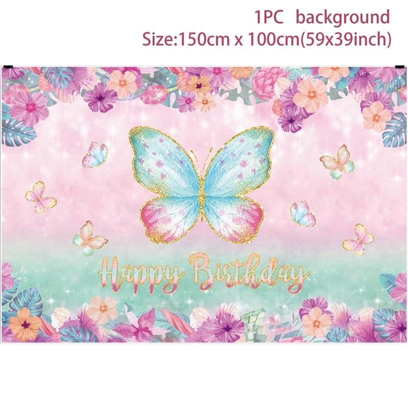 Pink Butterfly Backdrop Tableware Butterfly Birthday Party Decoration For Girl DIY Gift Butterflies Background Baby Shower Decor