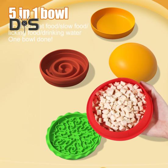 Tazón para Mascotas con Forma de Hamburguesa Juego de 5 Piezas de Tazones para Alimentar Mascotas Combinación de Vajilla Hecha a Mano para Gatos y Perros