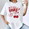 Cherry Print T Shirt Female Comfortable Graphic Gothic Aesthetic Retro Grunge T-shirt Kawaii Streetwear Hip Hop Colorful Classic
