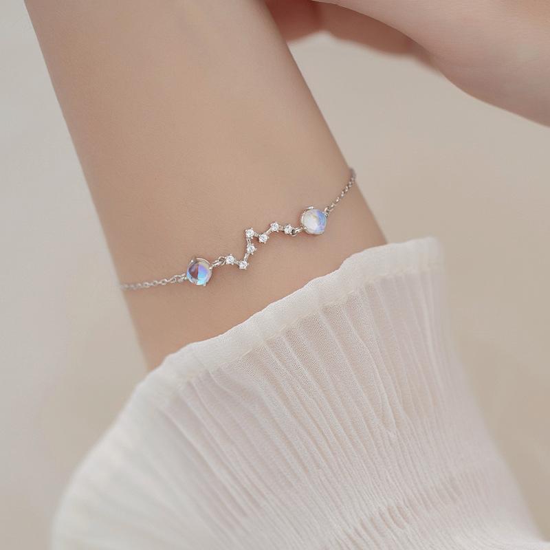 Modna koreańska bransoletka ze srebra próby 925, bransoletka ogniwkowa, bransoletka i bangle z okrągłą kryształową zawieszką dla kobiet, biżuteria ślubna