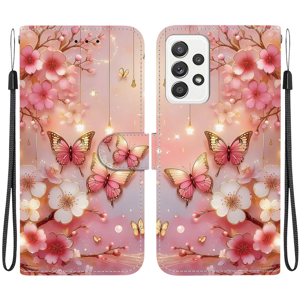 Handmade PU Leather Flip Case for Samsung Galaxy A52 4G/A52 5G (SM-A525F/A526B)- Anti-Slip Shockproof Cover with Wrist Strap & Heart/Rose Cat Designs