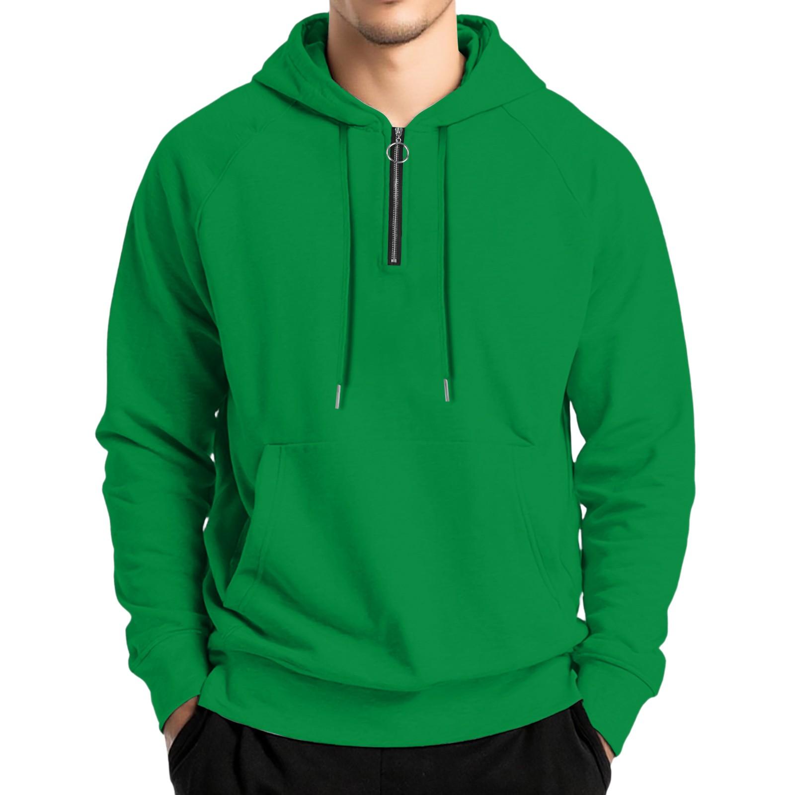 

Men s Fleece Hoodie Casual Long Sleeve 1/4 Zipper Pullover Sweatshirts M зелений