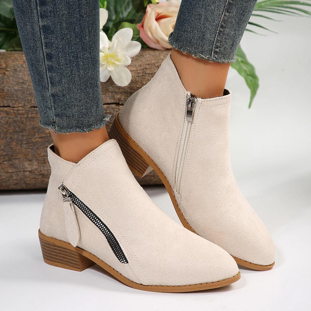 

Women Ankle Boots Autumn Low Heels Boots Platform Sexy Ladies Khaki Pumps Boots Shoes 2026 New Winter Womens Boots 36 бежевый