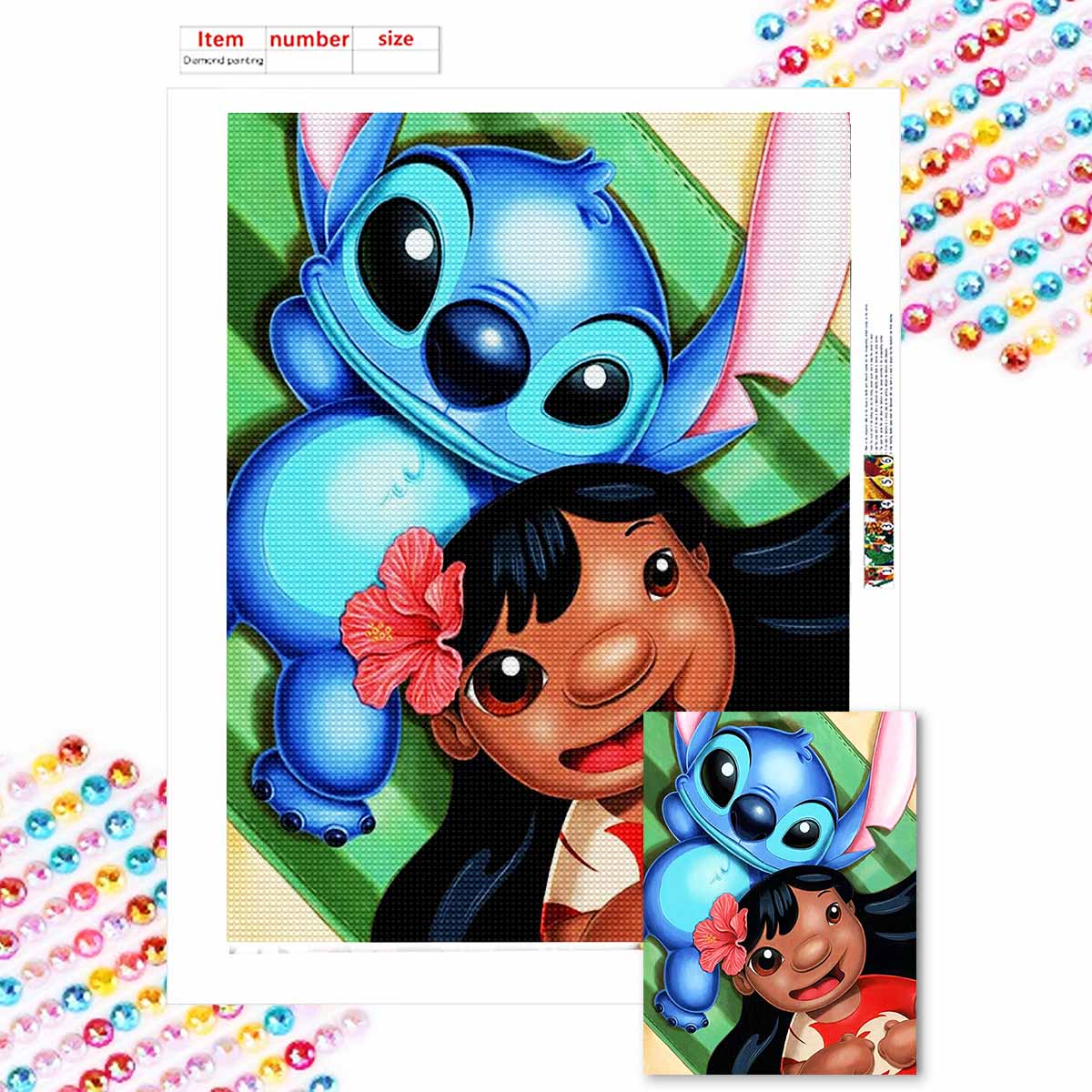 

Полная круглая алмазная живопись Лило и Стич Искусство Стразы Картина Мозаика Сделай сам 5D Вышивка крестом Домашнее украшение Round 20x30cm