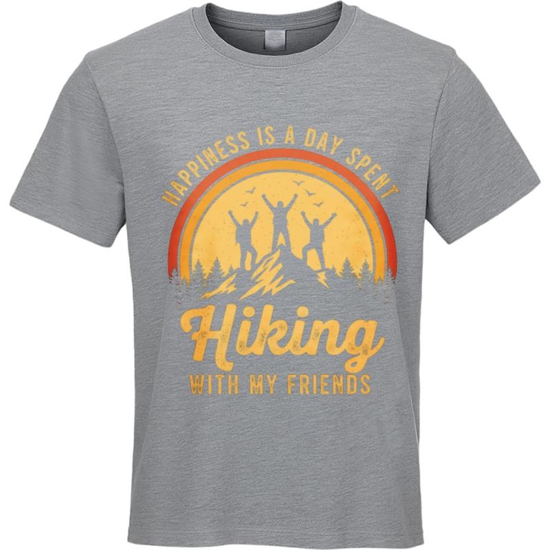 Breathable For Unisex Round Neck T Shirt Big Size Happiness Is A Day Spent Hiking With My Friends Minimalist Teeshirt Unisex Tops