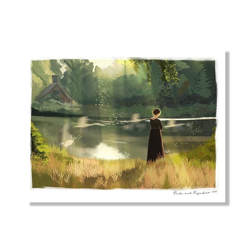 Jane Austen Pride and Prejudice Watercolor Painting Canvas Poster Book Lovers Art Gift Bookshelf Decoration Romantics Prints