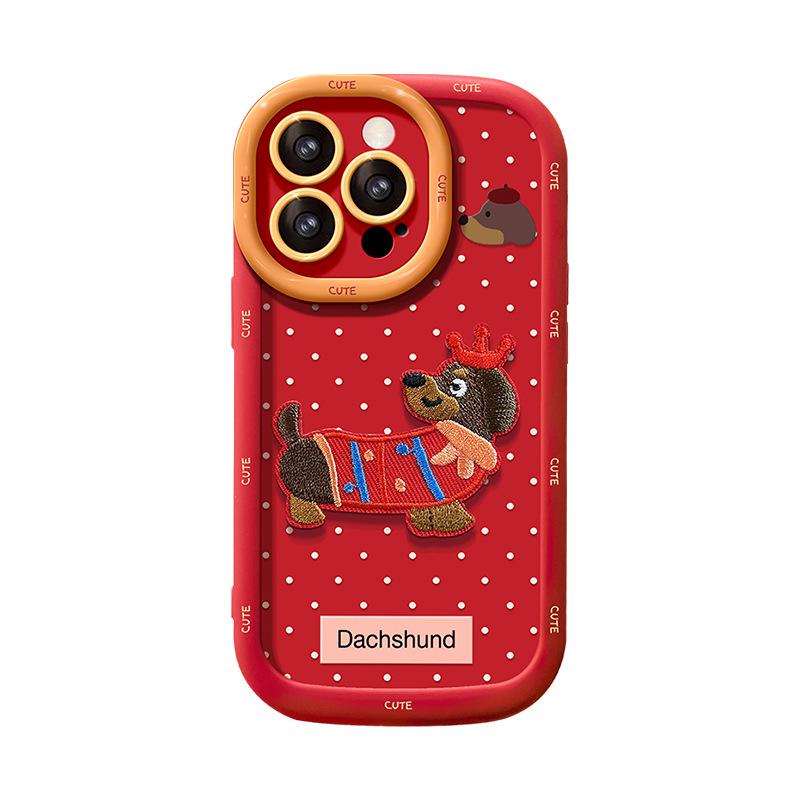 

Наклейка с щенком подходит для праздничного красного чехла для телефона iPhone 16pro. Это мило и ударопрочно. Изготовлено из мягкого силикона 7/8 iPhone 15