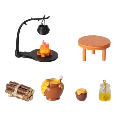 1/12 Doll House Kitchen Scene Display Miniature Set with Hanging Stove Firewood Jar Simulation Model Figurine