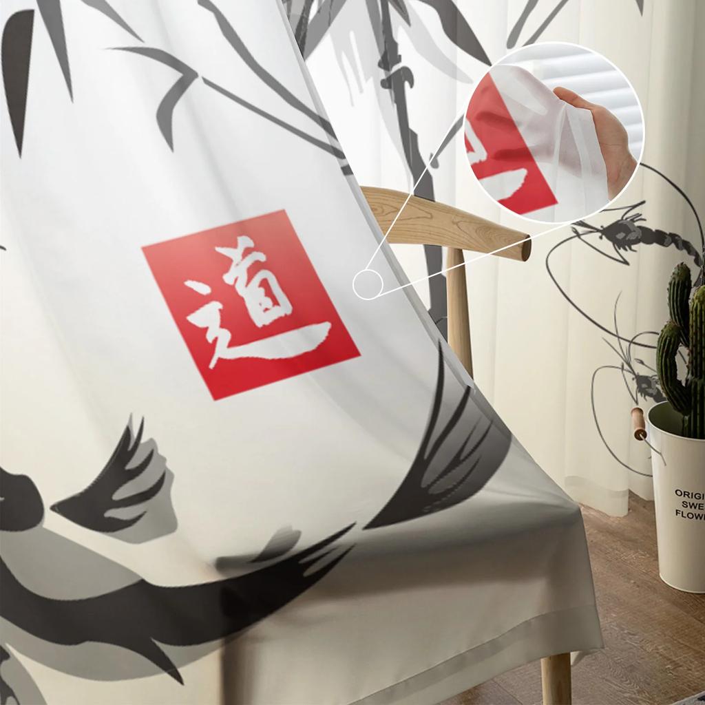 Modern Polyester Carp Chinese Style Toyo Tulle Curtains Living Room Bedroom Voile Drapes Printed Design Light Filtering Made Of Area Decor