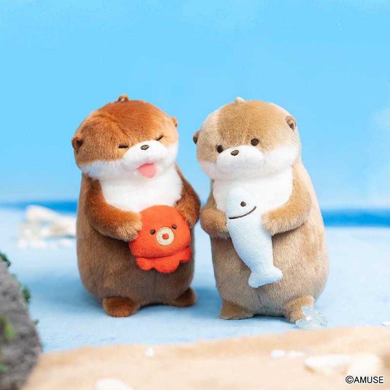 Holding Otter Little Fish Shrimp Octopus Standing Posture Cartoon Keychain Doll