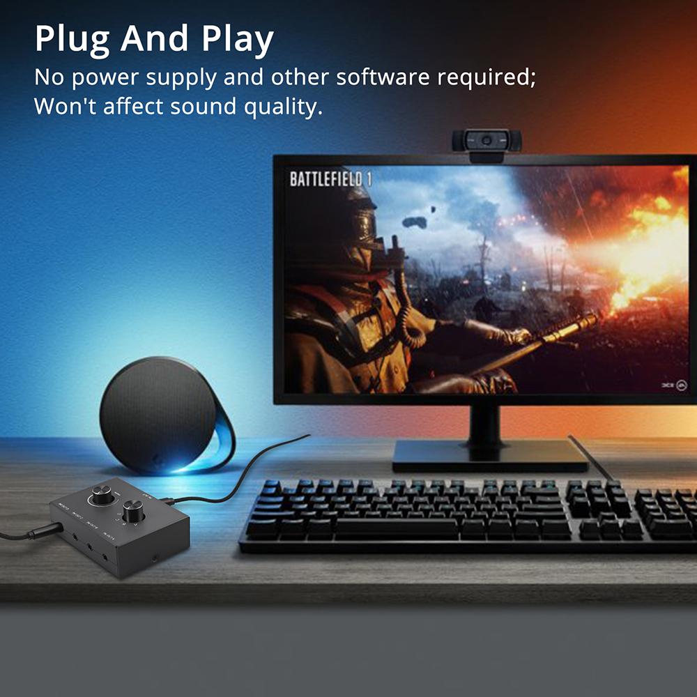Bi-Directional Audio Switcher 2/4 Way 3.5mm Stereo Audio Switch 2x1/1x2 4x1/1x4 with Mute Button for PC Headphones Speaker