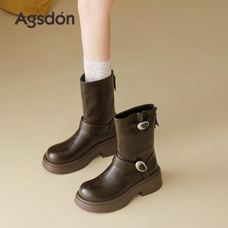 Augusden Women's Retro British-Style Chunky Heel Martin Boots - 2025 Mid-Calf Fashion