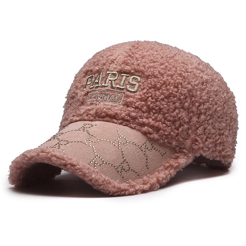 Winter Ladies Korean Embroidery Hot Diamond Baseball Cap Lambsmere Cap Outdoor Fashion Warm Sun Hat