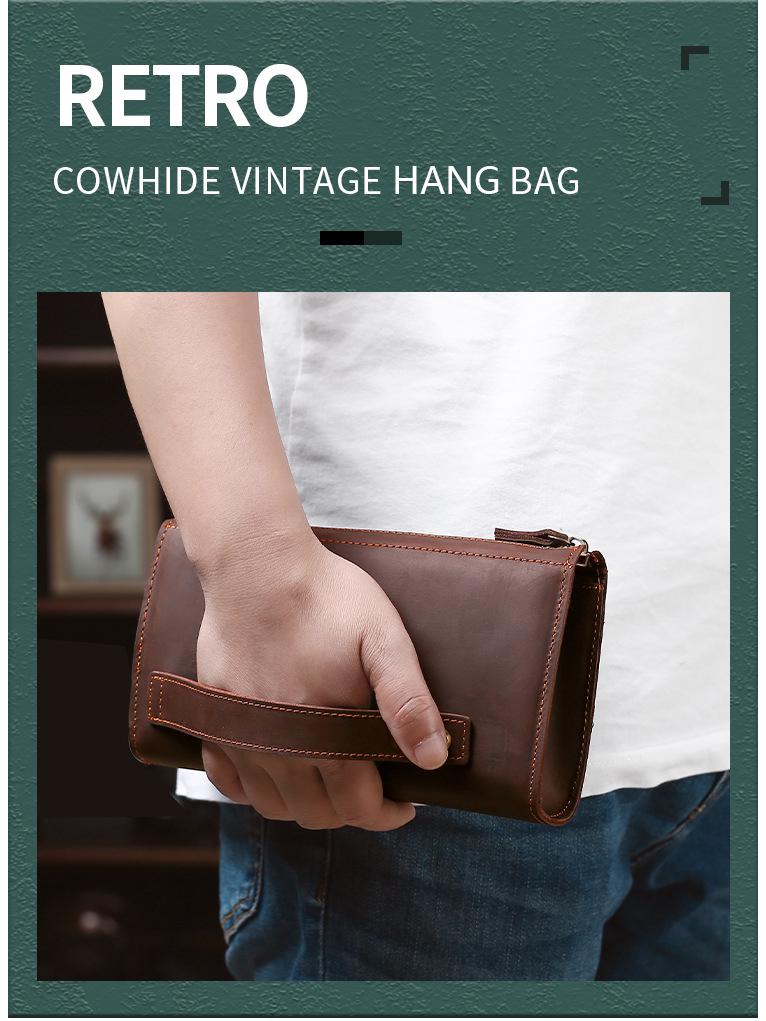 Men's Genuine Crazy Horse Leather Vintage Clutch & Phone Bag