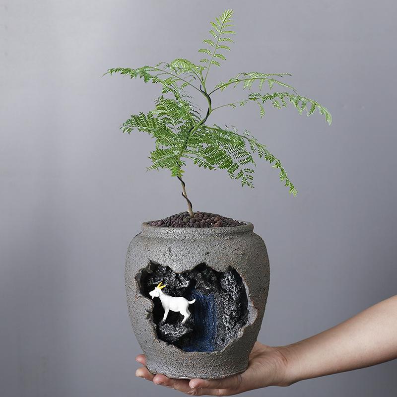Retro Creative New Chinese Style Succulent Flowerpot Resin Landscape Decoration Desktop Indoor Balcony Potted Plant