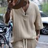 Men T-shirt V-Neck Short Sleeve Twist Jacquard Texture Tee Shirt Solid Color Loose Fit Summer Knitting Tops