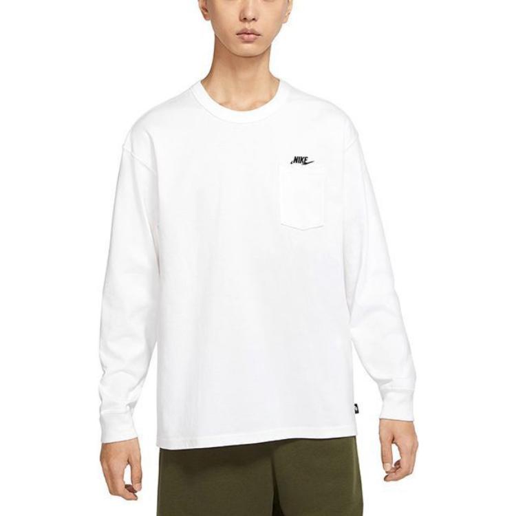 Nike Solid Color Letter Logo Sport Casual Round Neck Long Sleeve T-shirt Men Tops White DR7930-100