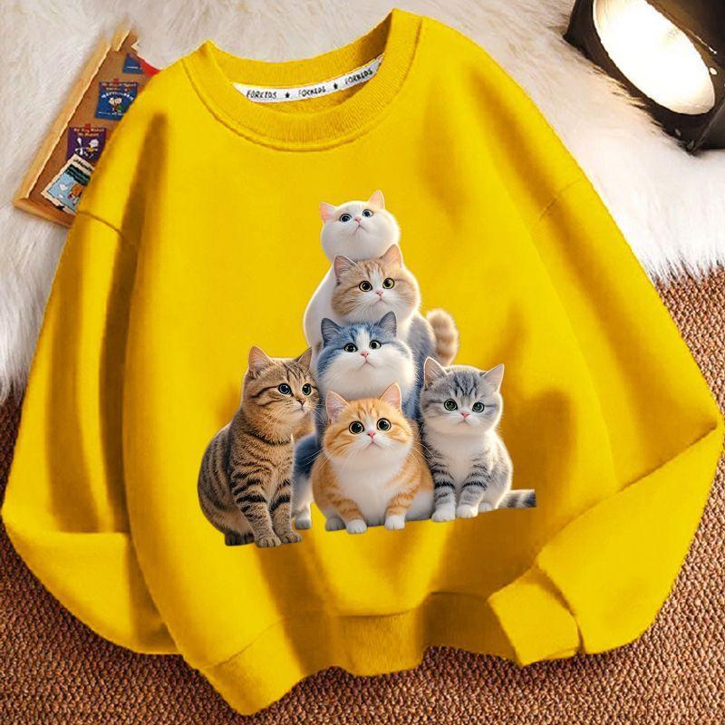 Cute Little Cat Hoodies for Children In Autumn and Winter, Casual Long-sleeved Round-neck Hoodies for Boys and Girls