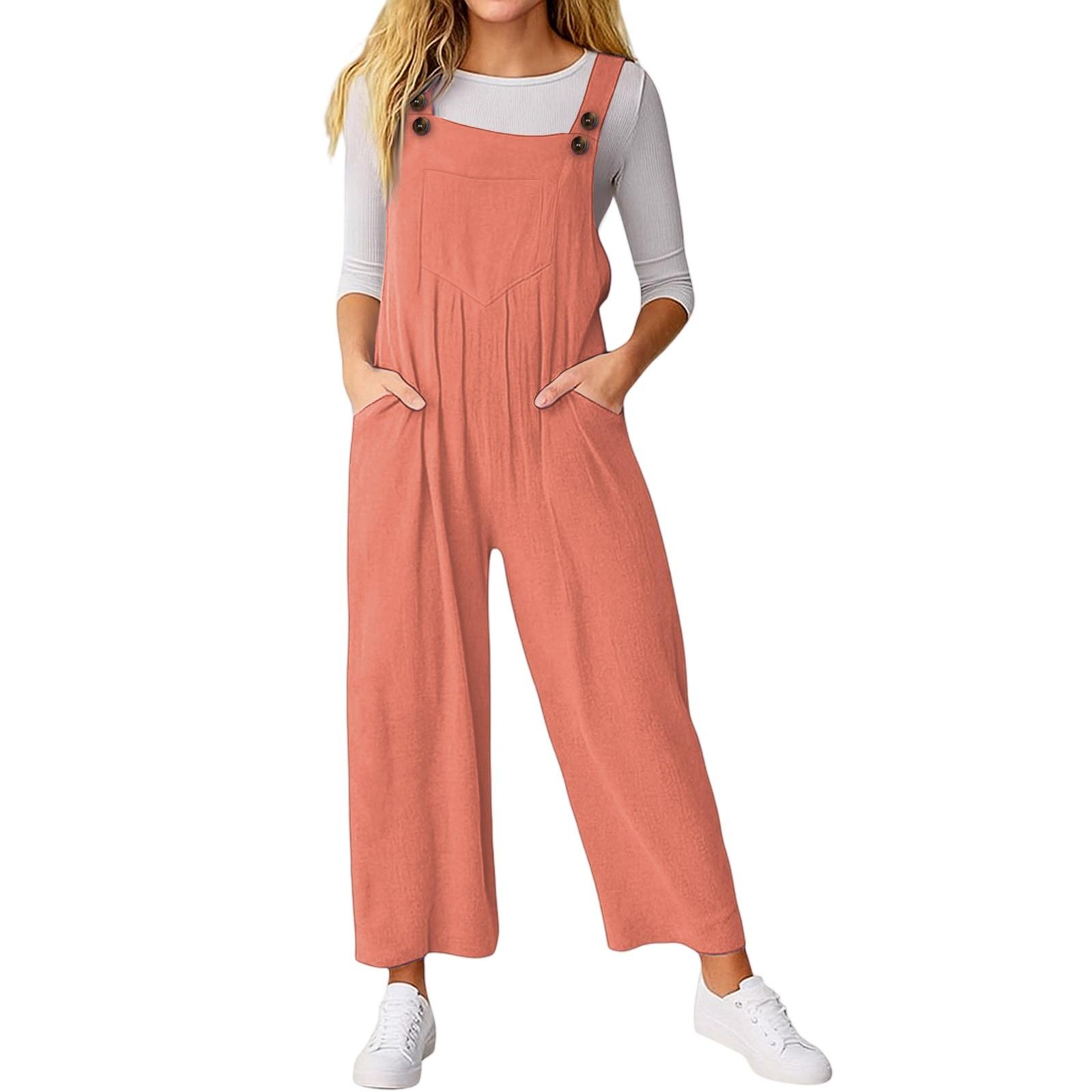 

Women s Loose Casual Sleeveless Jumpsuit Solid Color Pocket Jumpsuit Pocket Jumpsuit S