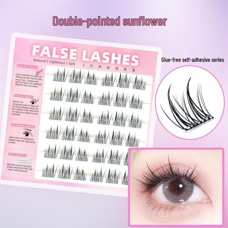Sunflower Style Adhesive-Free Eyelash Stickers: Natural Realistic Dense Hard Stem False Eyelashes for Easy Application