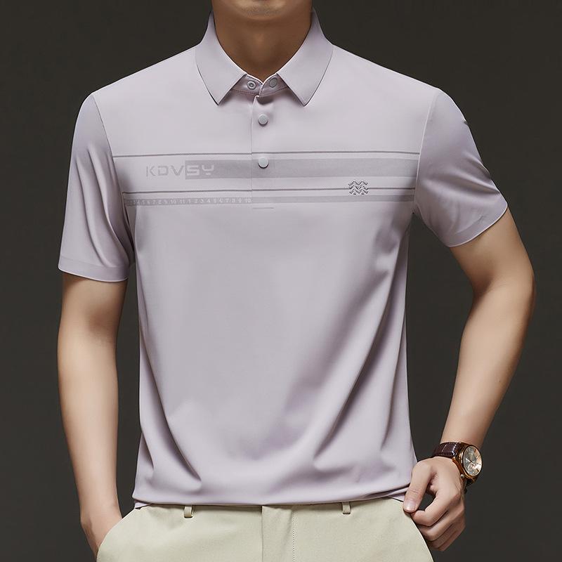 Traceless Polo Shirt Men'S Short-Sleeved T-Shirt Mid-Lapel Printed Ice Silk Loose Breathable Top