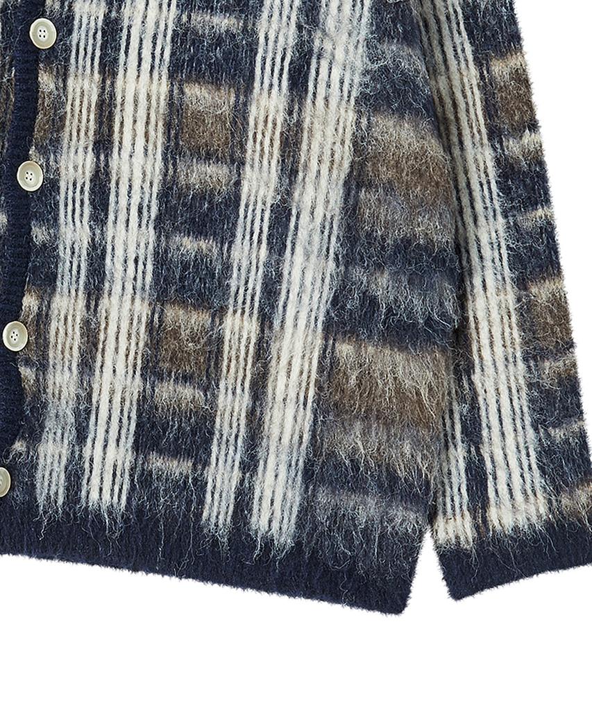 Beyond Closet Preppy Hairy Check Mohair Tough Cardigan Navy