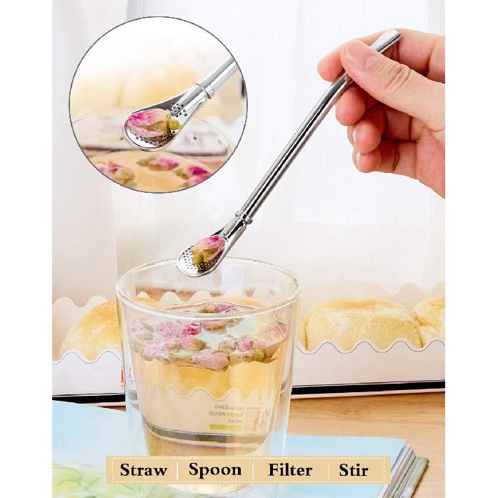 Yerba Mate Bombilla Gourd Drinking Filter Straws 304 Food-Grade Stainless Steel 6.1 inch Long Spoon Bombillas Straws for Mate Tea Set of 3 with