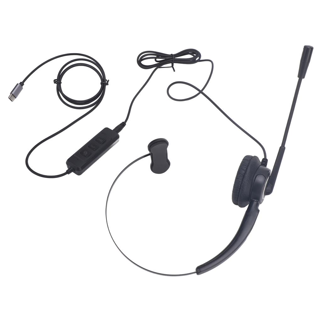 Telephone Headset with Noise Cancelling Microphone Single Ear Support USB C To USB 3.5mm Connector