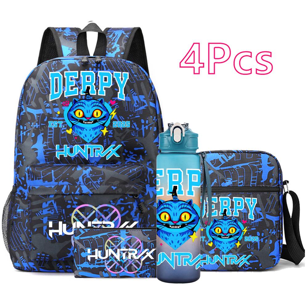 4Pcs/set New Anime Printed Backpack Large Capacity Bookbag Shoulder Bag Case Bag with 750ml Water Bottler Boy Girl Waterproof SchoolBag Mochila