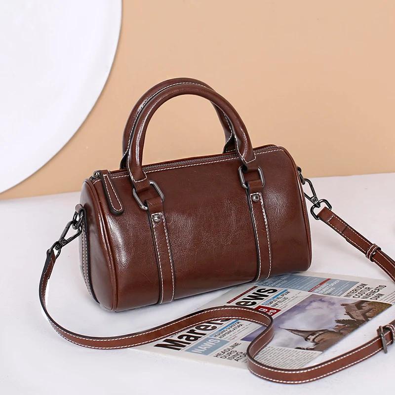 

Classic Genuine Leather Boston Bag for Women Large Capacity Divided Messenger Bags