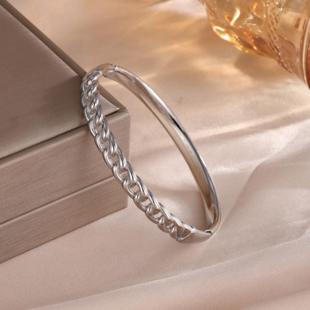 Htpwe Stainless Steel Chain Bracelet Women's Plated 18k Gold Couple Holiday Gifts Without Fading Bracelet Party Daily Zircon