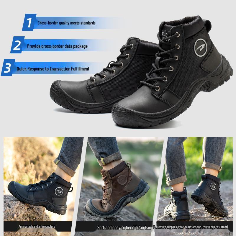 Lightweight Steel Toe Cap High-top Safety Boots: Comfortable, Anti-smash, Anti-puncture, Wear-resistant Labor Protection Footwear.