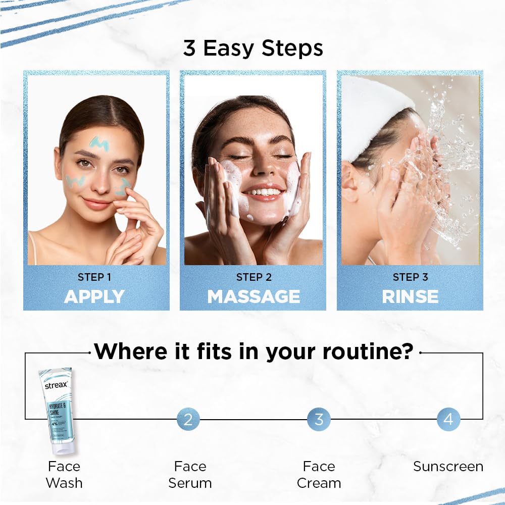 Streax Skin Hydrate & Shine Face Wash Cleanser 100ml for Men Women Deep Hydration & Radiant Glow All Skin Types