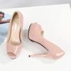 Fashion Women's Summer PU Leather Platform Pumps Peep-Toe Slip-On High Heels 12cm Thin Heel Shallow Solid Sexy Party Club Shoes
