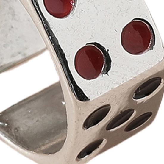 Adjustable Engraved Unisex Ring Alloy Silver Color Dice Opening Ring Jewelry Accessory