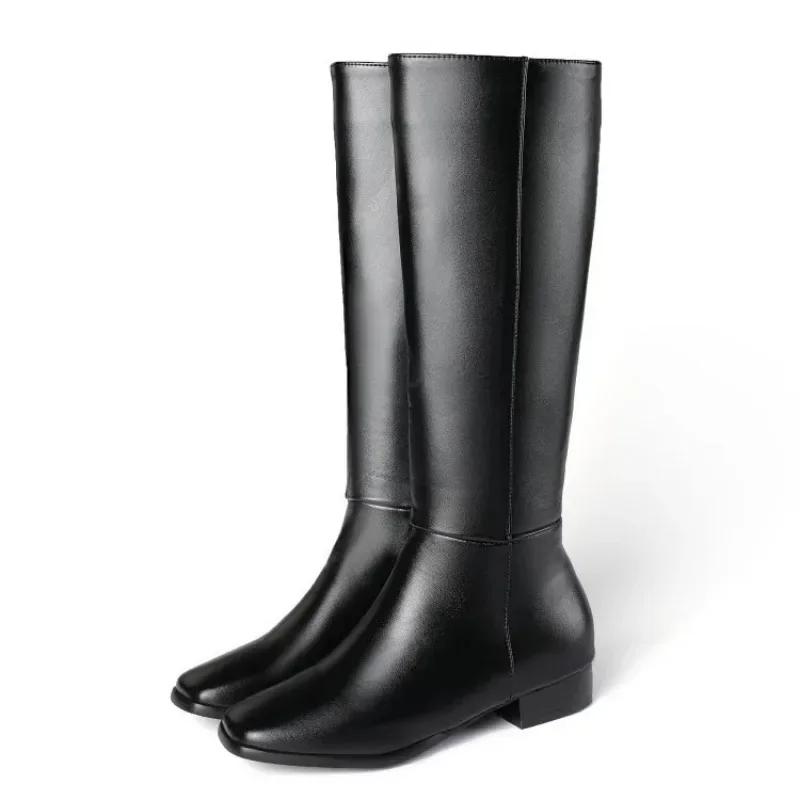 Women's Square Head High Tube Boots  Autumn Winter New Fashion White Simple And Versatile Square Root Side Zipper Boots