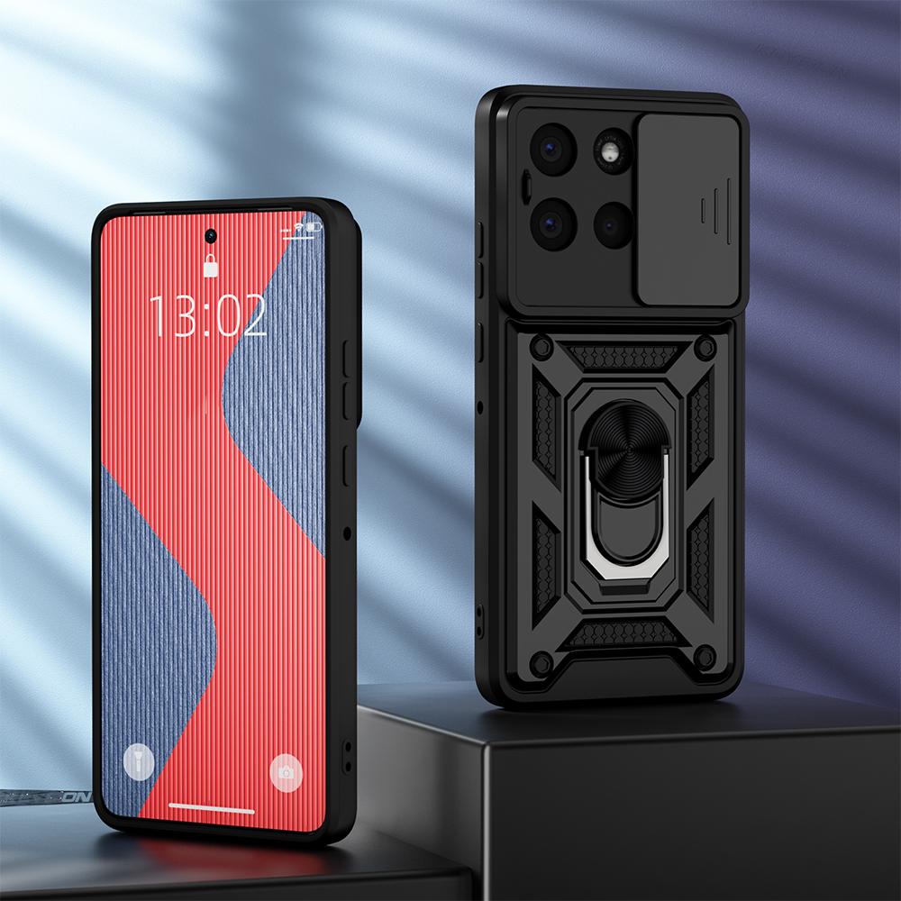 KEYSION Shockproof Armor Case for Motorola MOTO G86 5G Slide Camera Lens Protection Ring Stand Phone Back Cover for MOTO G56 5G