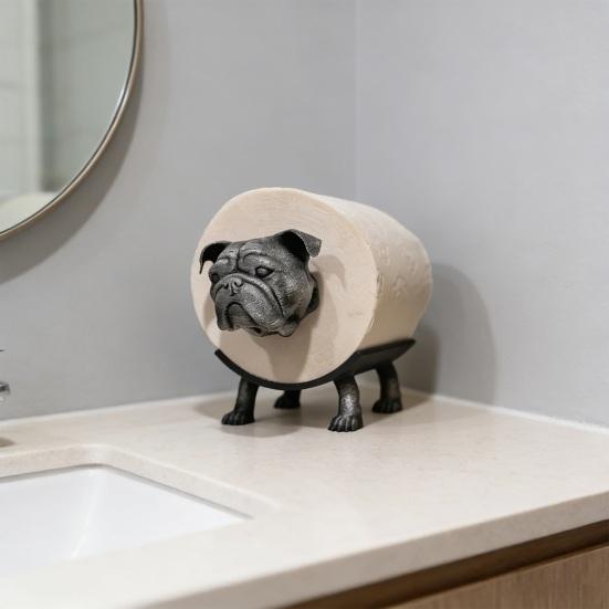 English Bulldog Toilet Paper Holder 3D Printed Free Standing Dog Roll Paper Holder Kitchen Bathroom Paper Towel Dispenser Storage Rack