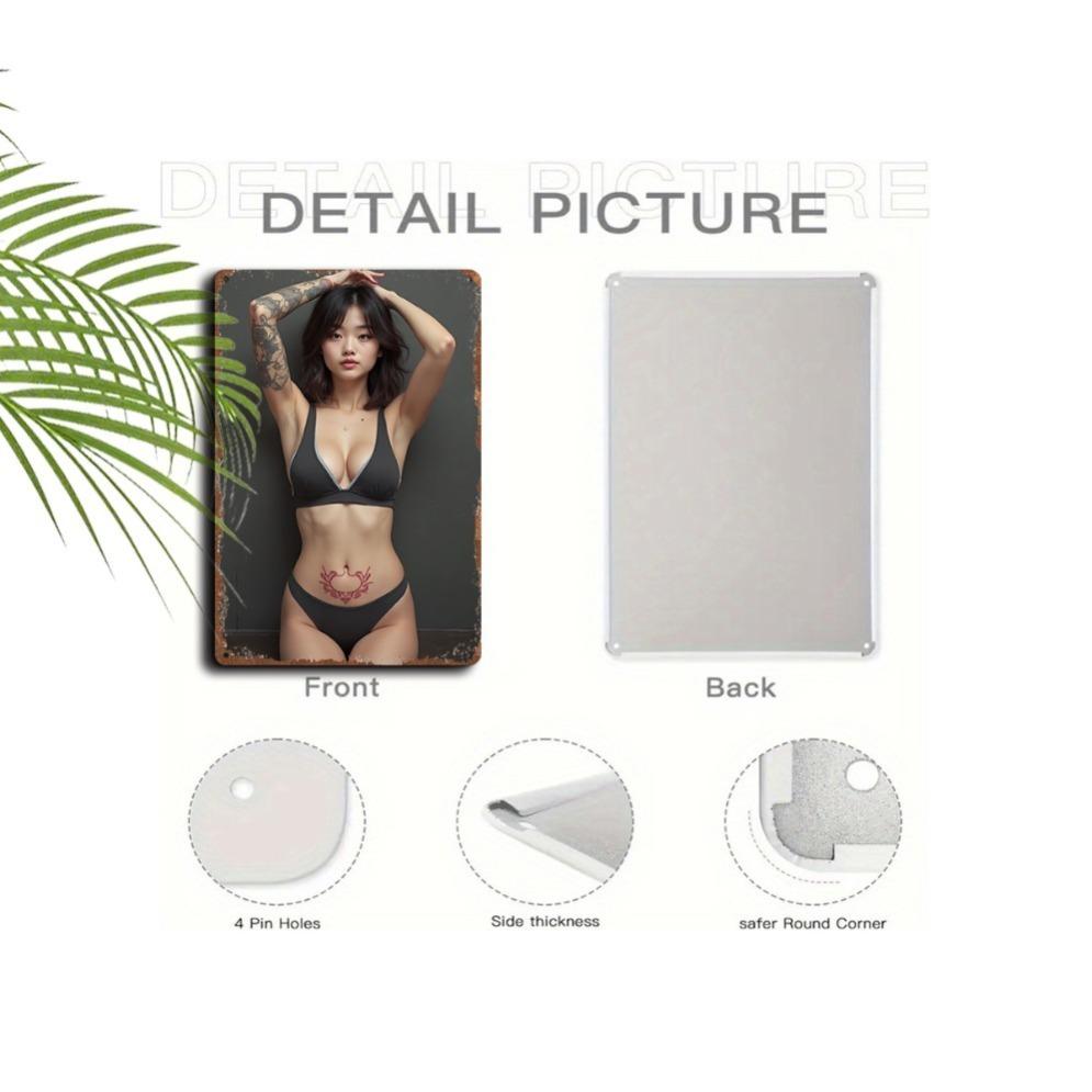 Vintage Metal Sign Black Bikini Girl Tattoo Art - Easy Install Indoor Outdoor Decor for Home Bar Man Cave Beach House