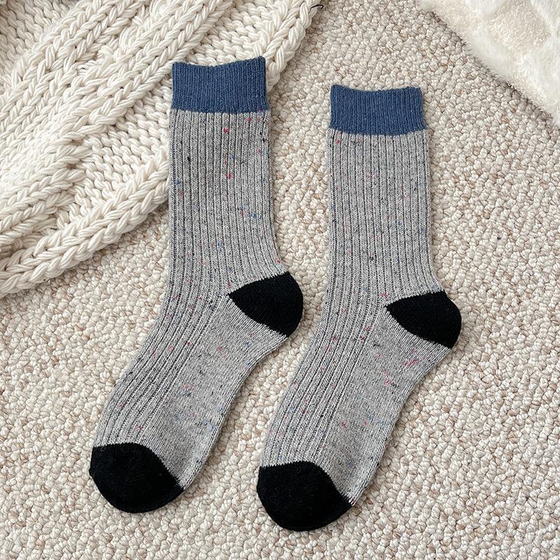 Idea Yarn Color-Blocked Wool Socks Mid-Leg Socks Are Thickened And Fleece To Keep Warm And Pile Up Stockings In Autumn