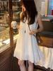 Elegant White Sleeveless Dress With Ruffle Collar For Summer Casual Wear