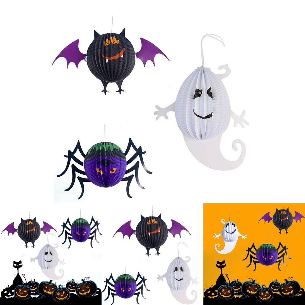 Durable Halloween Paper Lantern Pendant Featuring Realistic 3d Spider Bat Ghost Designs