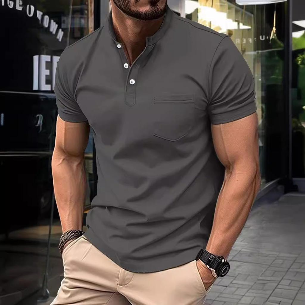 2025 Cross-border Men's Slim Fit Heavyweight Stand-up Collar Sports T-shirt