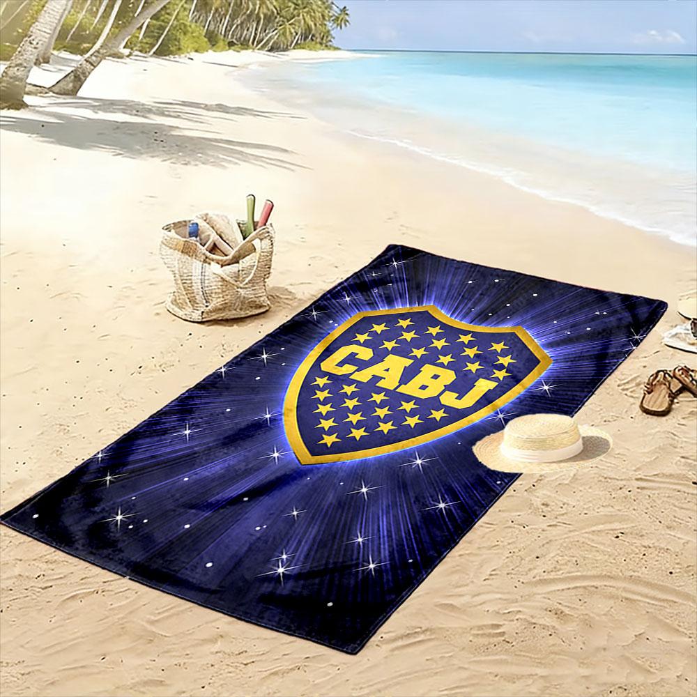 "Blue Shield Design with Gold Stars" Patterned beach towel quick dry perfect for travel outdoor sports jogging the beach and swimming