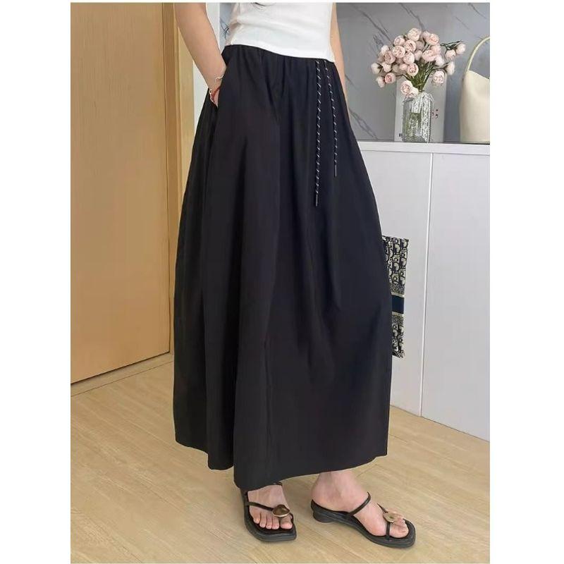 Retro Artsy plus Size Lace up Pocket Quick-Drying High Waist A- line Pumpkin Skirt Balloon Skirt Yamamoto Parka Skirt for Women